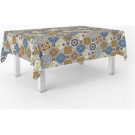 Nappe Toile cirée Anti-Taches Lavable carrée 140x140 Jucar Bleu (1/5)