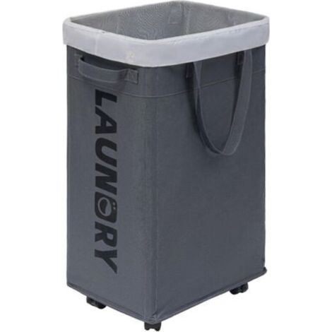 Panier à linge à roulettes, 75 L, indispensable pour la buanderie, avec sac de lavage amovible, gris (1/4)