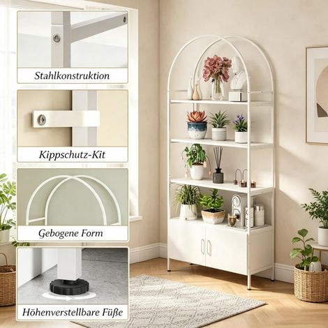 Bibliothèque en arche à 4 niveaux avec armoire à double porte, étagère de rangement autoportante pour salon, bureau (1/5)