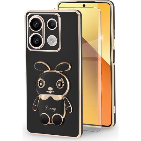 Custodia per Xiaomi Redmi Note 13 5G, Coniglio, nera + Vetro temperato 9H (1/5)