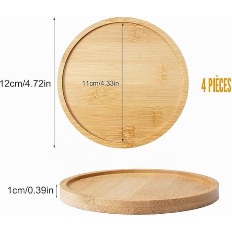 sous-Verres Ronds en Bambou 12cm - sous-Verre Tasse, Verre, sous-bock, Dessous de Verre, sous-Plat - pour Café, Thé, Bière - Protection Table Cuisine, Salon, Bar (1/4)