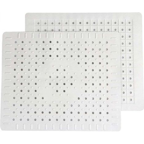 Set of 2 white rubber kitchen sink drain mats with drainage holes