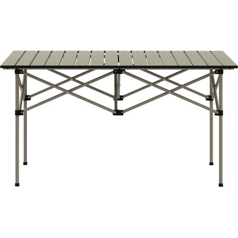 Campingtisch klappbar 95x55 cm, Aluminium, leicht, mit aufrollbarer Tischplatte und X-Rahmen, Falttisch für 2 Personen, Garten, Balkon & Camping, Khaki