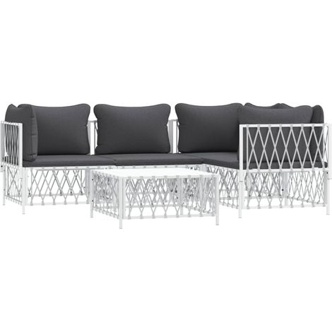 Muebles de jardín conjunto de muebles de exterior con cojines 5 piezas acero blanco (1/5)
