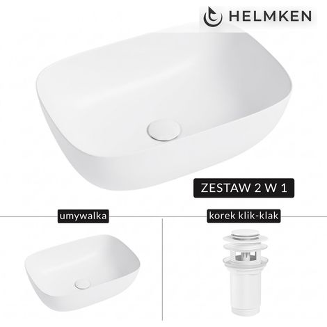 Vasque à poser Helmken 49346000 (46 x 32) blanche + bonde clic-clac blanche (1/5)