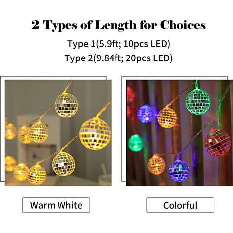Guirlande lumineuse LED de 3 mètres avec 20 ampoules, guirlande décorative suspendue en forme de globe, alimentée par piles, éclairage intérieur et extérieur, jardin et terrasse. (1/5)