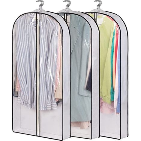 Housse De Rangement Pour Vêtements - Transparente 102 Cm - Avec Soufflets 10 Cm Et Ouverture Haut - Lot De 3 (1/5)