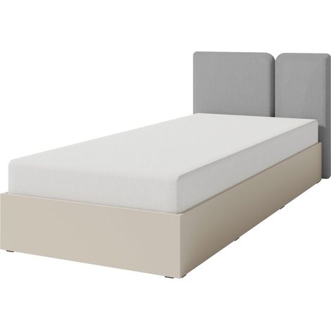 Cama Fiosono 112, Beige + Roble claro, Individuales, 90x200, Tapiz, Somieres, 107x212x88cm