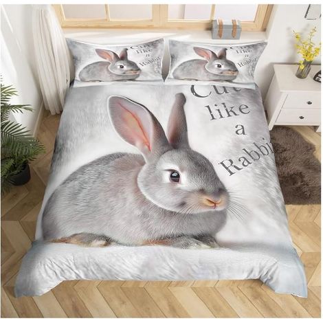 Lapin Parure de Lit 3D Animaux Imprimer Housse de Couette 140x200cm Enfants Chambre à Coucher décoration Ensemble Réversible - ZB2 (1/4)