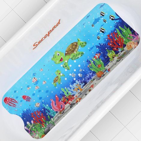 Tapis de bain antidérapant enfant 100x40cm motif tortue, PVC sans BPA, lavable (1/5)