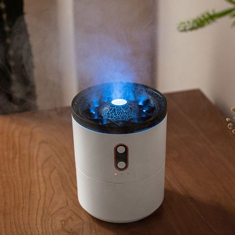 450 ml Luftbefeuchter mit simulierter Flamme, wasserloser und stromloser Aromadiffusor in Form einer Vulkanqualle, USB-Diffusor für ätherische Öle, geeignet für Zuhause, Schlafzimmer und Büro. (1/5)