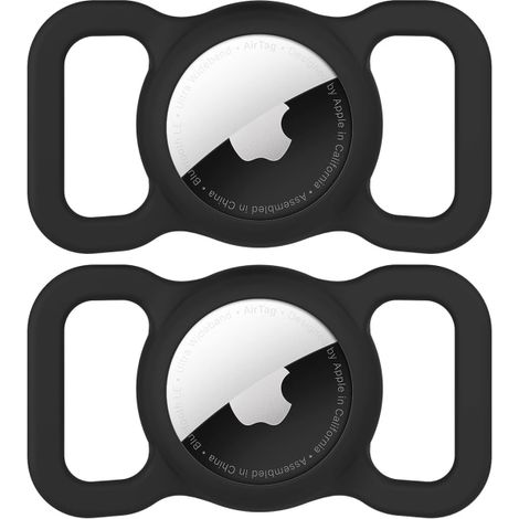 Collier AirTag pour chien, DLENP Air Tag Protection Collier pour chien AirTag pour chat, AirTags en silicone GPS spårningstillbehör (paquet de 2 (noir) (1/5)