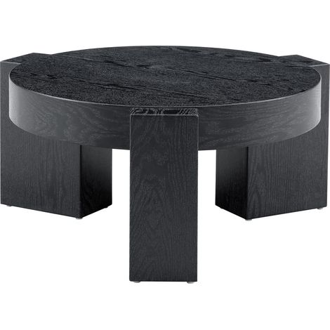 Trennbares rundes Couchtisch-Set aus MDF in Schwarz-Holzoptik mit grauem Glas (1/5)