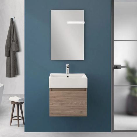 Mobiletto bagno sospeso 50 cm salvaspazio rovere 1 anta Kira (1/5)