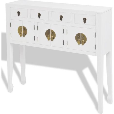 Aparador mueble consola mueble de almacenaje de estilo chino madera maciza blanca 4402004