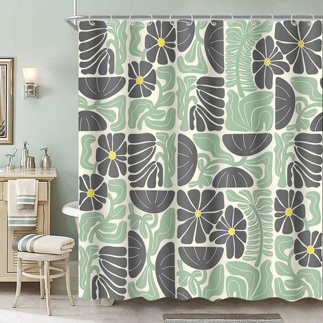 Rideau de Douche Boho, 180x180 cm, Motif Fleur Abstrait, Rideau de Douche en Polyester Imperméable avec 12 Crochets, Design Moderne à Impression Numérique (1/5)