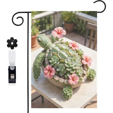 Drapeau de jardin 30 x 45 cm motif tortue et vagues douces toile double face extérieure (1/5)