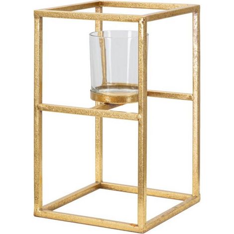 Porta candela con struttura in metallo color oro per interni -15 x 25 cm (1/5)