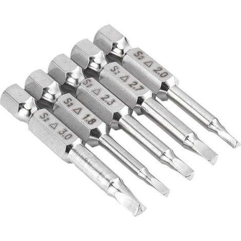 5PCS Embouts de Tournevis Magnétique à Tête Triangulaire Set S2 Acier 1,8mm, 2mm, 2,3mm, 2,7mm, 3mm, Tige 6.35mm Hexagonale, Longueur de 50mm (1/4)