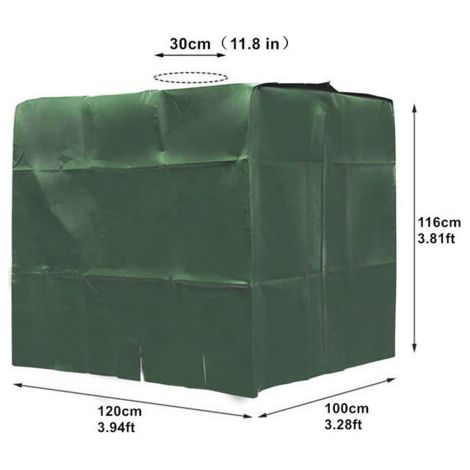 Housse pour conteneur IBC 420D de 1000 L résistante aux UV, avec cordon de serrage et fermeture éclair (verte) (1/4)