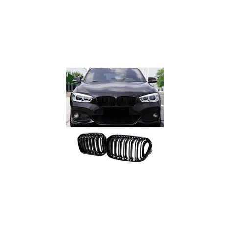 Calandre F20 F21 Pour BMW Série 1 F20 F21 Grille 2015 2016 2017 2018 Noir Brillant Double Lattes(For 1er F20 2015-2018)