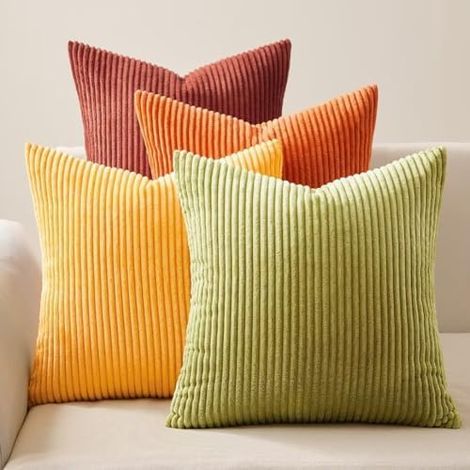 CCYKXAHousse Coussin 45x45 Automne Jaune Orange en Velours Côtelé Décoration Chambre Salon Maison Lot de 4 Housse CoussinLit Jardin Déco AestheticScandinave (1/5)