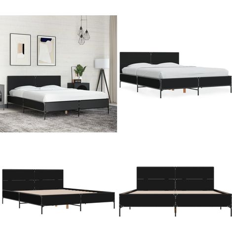 Bettgestell Schwarz 120x190 cm Holzwerkstoff und Metall - Schlafzimmer Möbel - Doppelbett - Bettgestell - Massivholzmöbel - Schwarzes Bett - Home & Living (1/5)