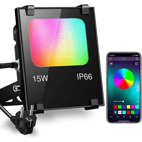 RGBW-LED-Außenprojektor, 15 W, Smartphone-Steuerung, intelligenter RGB-LED-Spot, IP66-Schutz, 20 Modi, 16 Millionen Farben, leistungsstarkes L
