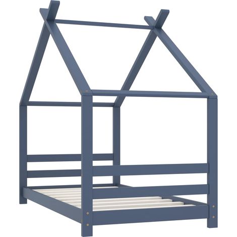 Lit enfant pour 1 personnes, Structure de lit, Assemblage Facile, Gris Bois de pin massif 80x160 cm OIB2904E