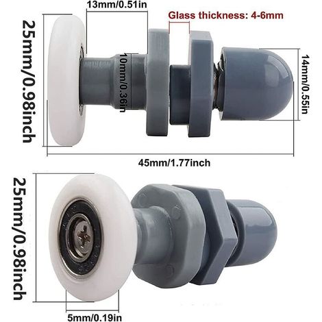 Set di 8 rotelle da 25 mm per pareti di doccia – Compatibili con porte in vetro da 4 a 6 mm (modello K2048) (1/3)