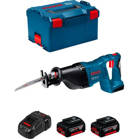 Bosch Professional GSA 18 V-LI - Sierra sable a batería (2 baterías x 5.0 Ah, 18 V, 2.400-2.700 cpm, control de velocidad, en L-BOXX)
