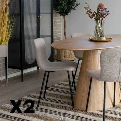 Chaise bouclette beige pieds métal noir (lot de 2) LOTA (1/5)