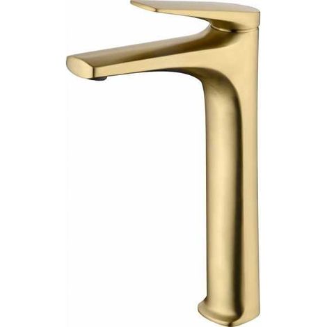 IMEX Grifería en latón con acabado oro cepillado cartucho cerámico Ø28 mm altura 288 mm cano 175 mm incluye set 2 flexibles 3-8 – Modelo Serie DELOS BDD055-3OC (1/3)
