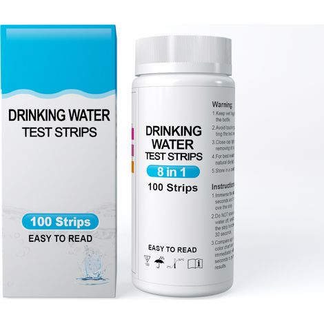 8-in-1-Teststreifen für Pool- und Spa-Wasser, 100 Teststreifen für Gesamthärte, Nitrat, Nitrit, Eisen, Kupfer, freies Chlor, Gesamtalkali, pH NPTERBL (1/4)