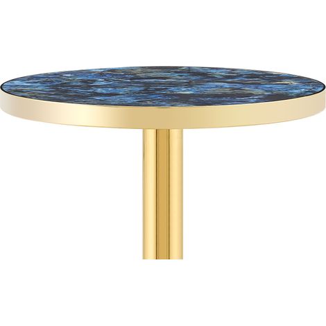Table d'appoint ronde avec plateau effet marbre et cadre métallique noir et doré, diamètre 60 cm (1/5)