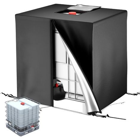 IBC Tote Cover,Black Water Tank Rainwater Tank Cover,420D Heavy Duty Fabric,Sunshade,Waterproof with Zipper,Buckles, and Drawstring Fit for 275 Gallon and 1000L Water Tank (1/5)