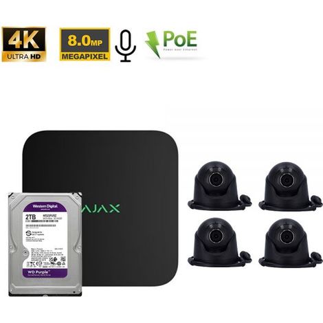 Ajax Kit videosorveglianza NVR 8 Canali + Telecamere TurretCam 8Mp Nero + HDD 2Tb - 70938 NR.04 Telecamere
