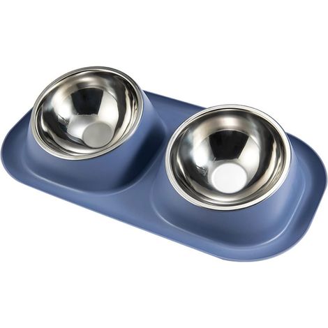 Gamelle double pour chien : gamelle d'eau et gamelle pour nourriture - Bleue (1/4)