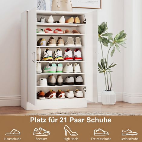 Armoire à chaussures 2 portes, 6 étagères réglables, charnières à fermeture amortie, capacité 21 paires, blanc (1/5)