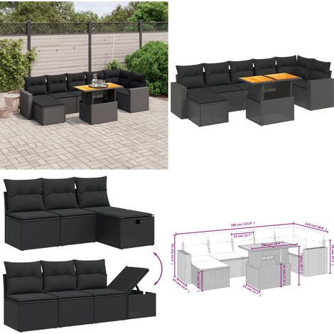 Salon de jardin 8 pcs avec coussins noir résine tressée - Ensemble Salon De Jardin - Mobilier Extérieur - Résine Tressée - Rotin Synthétique - Table Extensible - Home & Living (1/5)