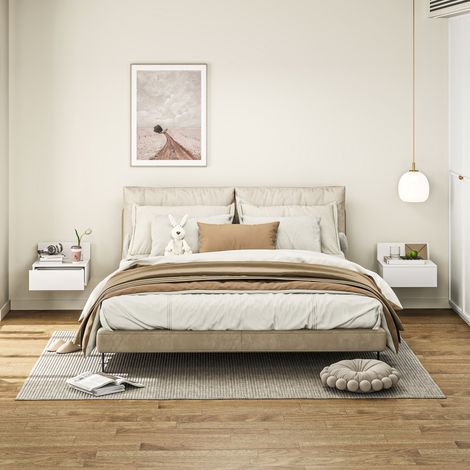 2er-Set Hängenachttische, Schlafzimmer-Nachttische mit Schublade, 43 x 36,5 x 30,5 cm, Weiß