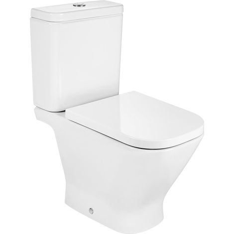 Inodoro completo con taza de salida horizontal, tanque bajo con alimentación lateral y asiento de caída libre THE GAP - ROCA