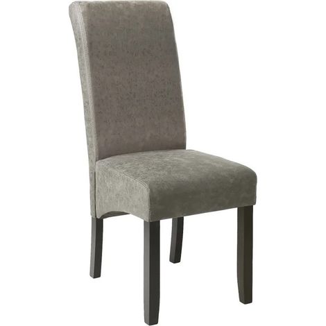 Chaise de Salle à Manger gris aspect simili cuir avec pieds en bois résistants (1/5)