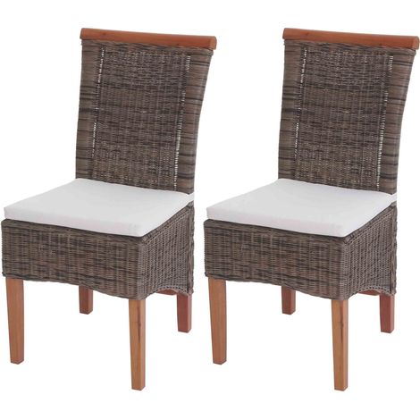 Ensemble de 2 chaises de salle à manger en rotin naturel avec structure en acajou et coussins d’assise 040000257 (1/5)