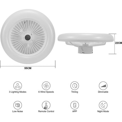 Wolketon – Ventilateur de plafond LED dimmable 80W – 6 vitesses réglables – 3 températures de couleur – Télécommande et fonction minuterie (1/4)
