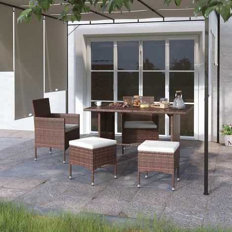 vidaXL Juego de silla de jardín y taburete 4 piezas ratán PE marrón (1/5)