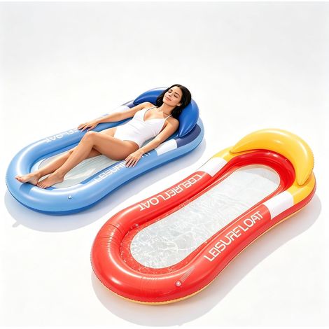 Lot de 2 hamacs aquatiques gonflables avec filet, matelas gonflables pour piscine, plage et lac - 160 x 90 cm - Chaise longue de natation pour adulte avec appui-tête pour piscine, plage et lac (1/5)