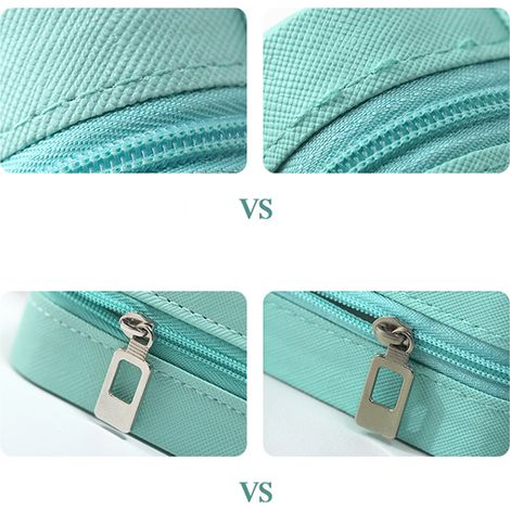 Boîte à bijoux portable, idéale pour ranger bagues, boucles d'oreilles, colliers et puces d'oreilles. Disponible en bleu (10 x 10 x 5 cm) sur Amazon. (1/5)