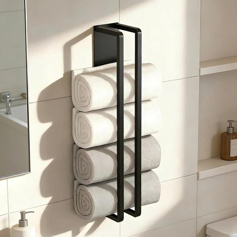Organizador de toallas para baño, soporte para toallas de invitados de 40 cm, toallero negro sin necesidad de taladrar, apto para cocina, baño y dormitorio. (1/5)