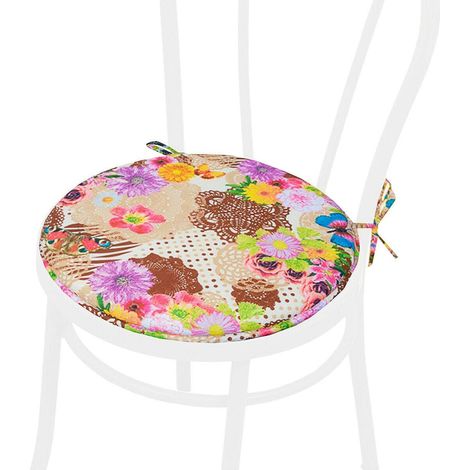 Cuscino Sedia Rotondo Morbido Lavabile Laccetti Fissaggio Farfalla 100% Made In Italy - Marrone